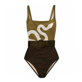 Colored Snake Print One Piece Swimsuits with Plus Size Thong